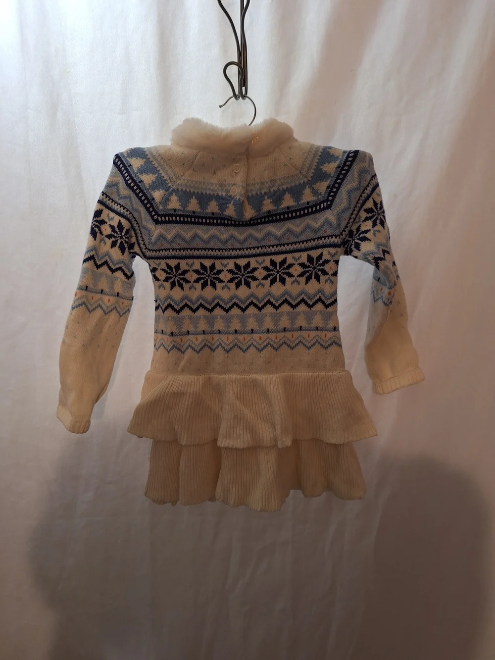 Gymboree Cream and Blue Fair Isle Ruffle-Hem Sweater